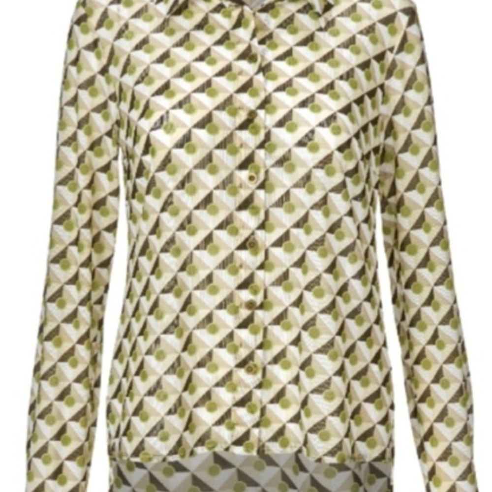 CAbi Geometric Print Blouse in Yellow and Brown